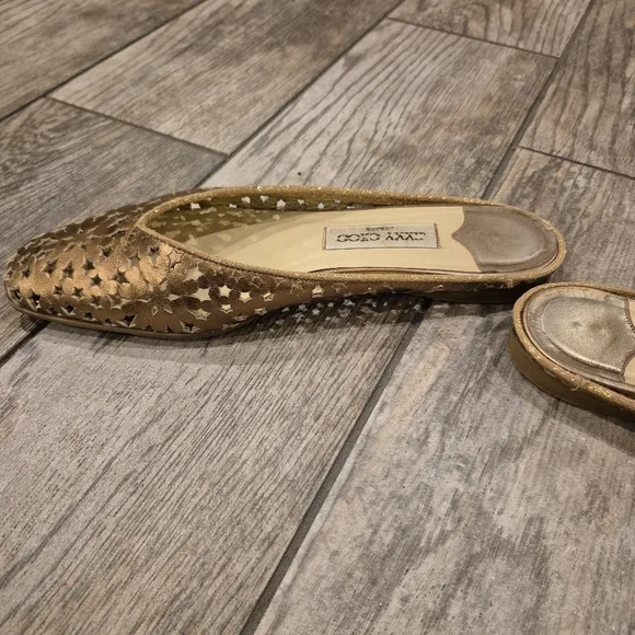 Jimmy Choo Gold Laser Cut Star Mules Flats Size 40 (US 10) Metallic Leather Y2K - Picture 6 of 10